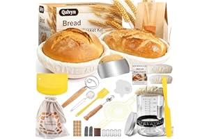 Sourdough Starter Kit,Sourdough Bread Baking Supplies, 9" Round and 10" Oval Banneton Bread Proofing Basket Set with Glass So