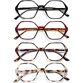 EYEURL 4-Pack Reading Glasses for Women Blue Light Blocking Reading Glasses Vintage Design Diamond-Shaped Frame Spring Hinge Readers for Women Men Anti Glare Filter Lightweight Eyeglasses,1.5