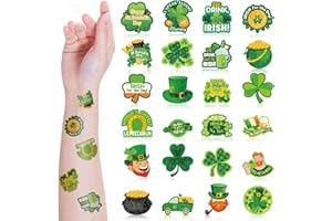 Nosiny 240 Pcs St. Patrick's Day Glitter Temporary Tattoos Shamrock Hat Leprechaun Elf Clover Apparel Accessories Glitter Irish Tattoo Stickers for Kids Adults Body Face St. Patrick's Day Party