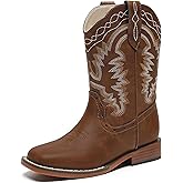 Parrosoo Kids Cowboy Boots for Boys Girls Western Riding Shoes Square Toe Wide Calf Hunting Walking Adventure Toddler Little Big Kid