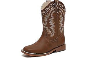 Parrosoo Kids Cowboy Boots for Boys Girls Western Riding Shoes Square Toe Wide Calf Hunting Walking Adventure Toddler Little Big Kid