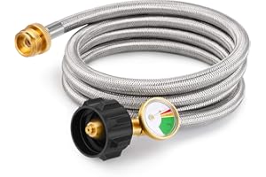 Kohree 6FT Propane Hose Adapter 1lb to 20 lb with Gauge, Propane Tank Grill Hose Adapter for Buddy Heater, Weber Q Grill, Coleman Camping Stove