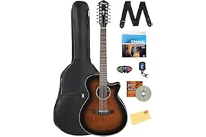 Ibanez AEG5012 AEG 12-String Acoustic-Electric Guitar - Dark Violin Sunburst Bundle with Gig Bag, Tuner, Strap, D'Addario Strings, Picks, Austin Bazaar Instructional DVD, and Polishing Cloth