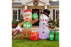DOFULAY 6FT Christmas Inflatable Decoration, Built-in LED Lighting Gingerbread Man Snowman Gift Box, Suitable for Inflatable Decoration in Outdoor Courtyards, Indoor Gardens and Lawns