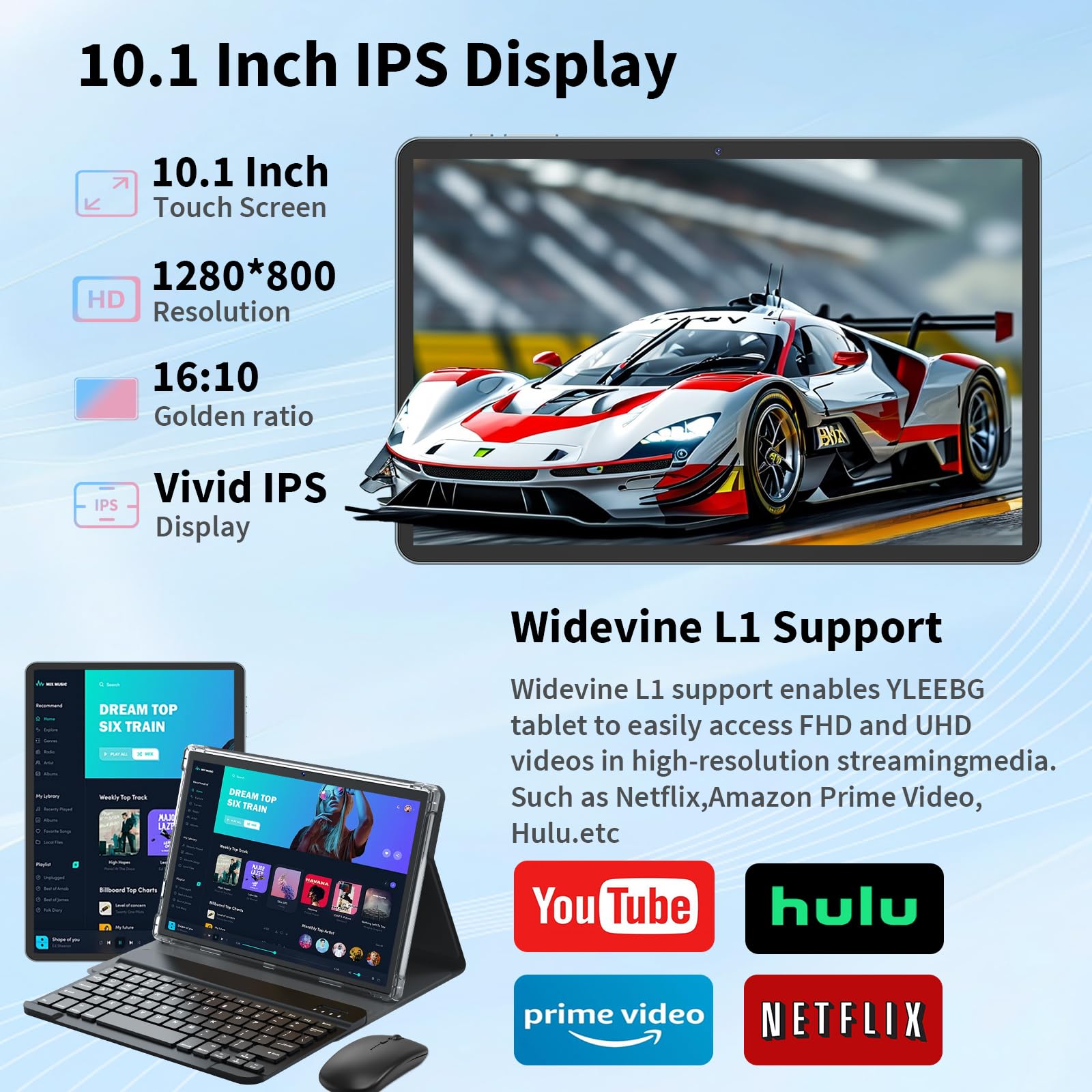 Android Tablet with Keyboard,10 inch Android 15 tablet, 24GB RAM 128GB ROM, 1TB Expand, Octa-Core, Widevine L1, 2.4G/5G WiFi, 8000mAh, Bluetooth, GMS, 2 in 1 Tablet with Case, Mouse, Stylus (Black)