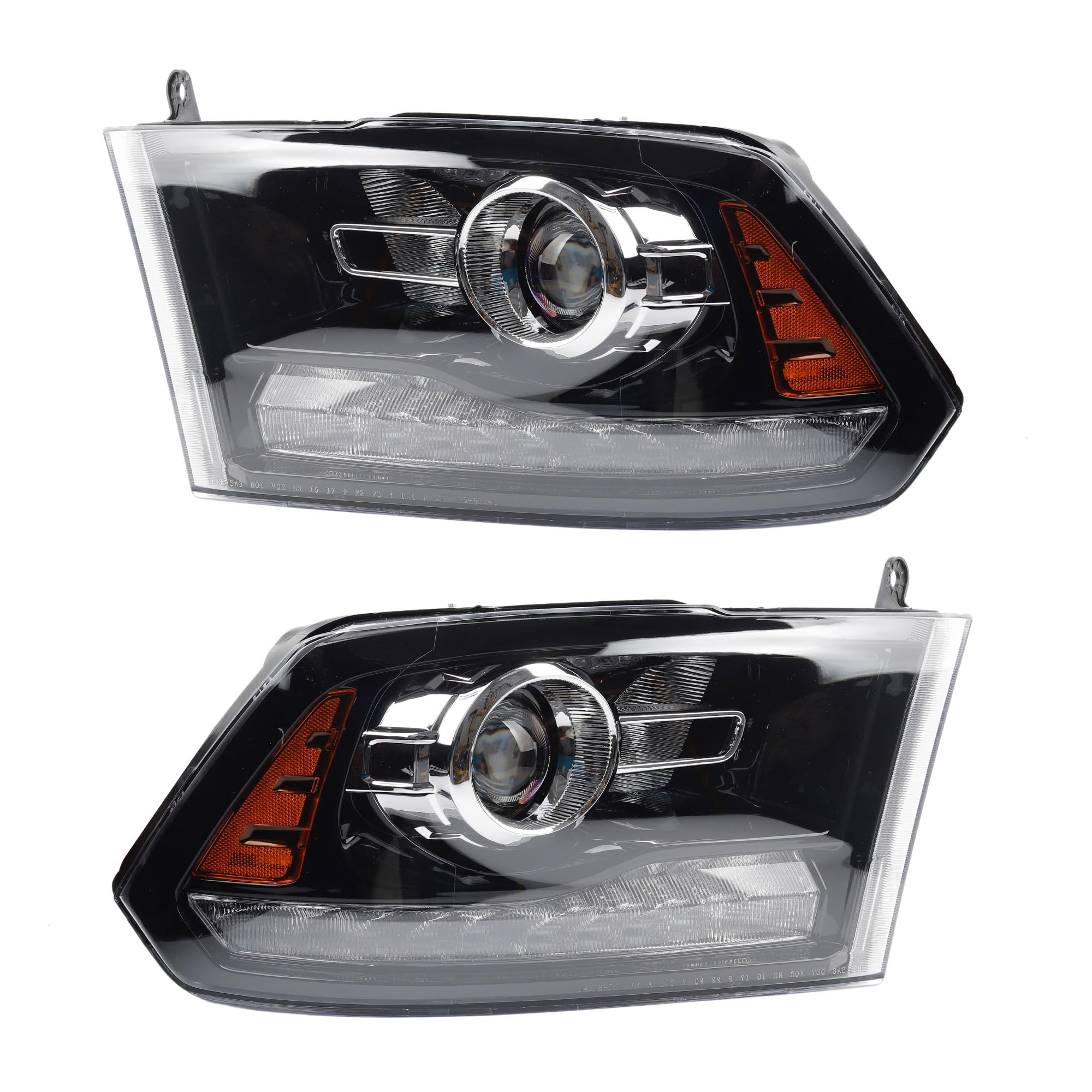 Photo 1 of Dasbecan OE Projector Halogen Headlights w/LED Signal DRL Compatible With Dodge Ram 1500 2500 3500 2013-2018 Black Housing Amber Reflector Headlamp assembly w/Bulbs 1 Pairs