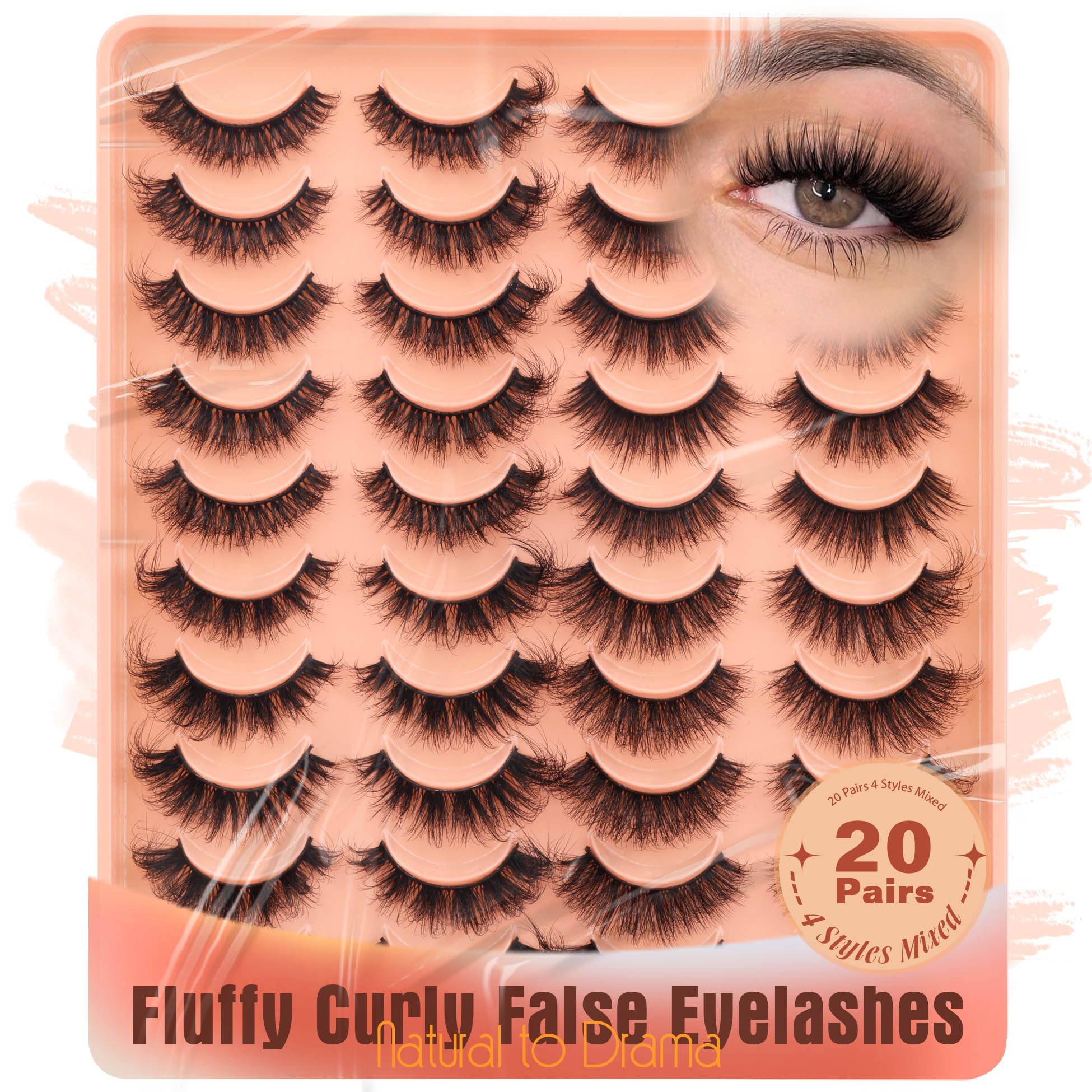 Photo 1 of 20 Pairs False Eyelashes Natural Look Lashes Mink Fuzzy Fake Eyelashes Wispy Strip False Lashes 4 Styles Mixed Thick Volume Faux Mink Eyelashes ALICROWN