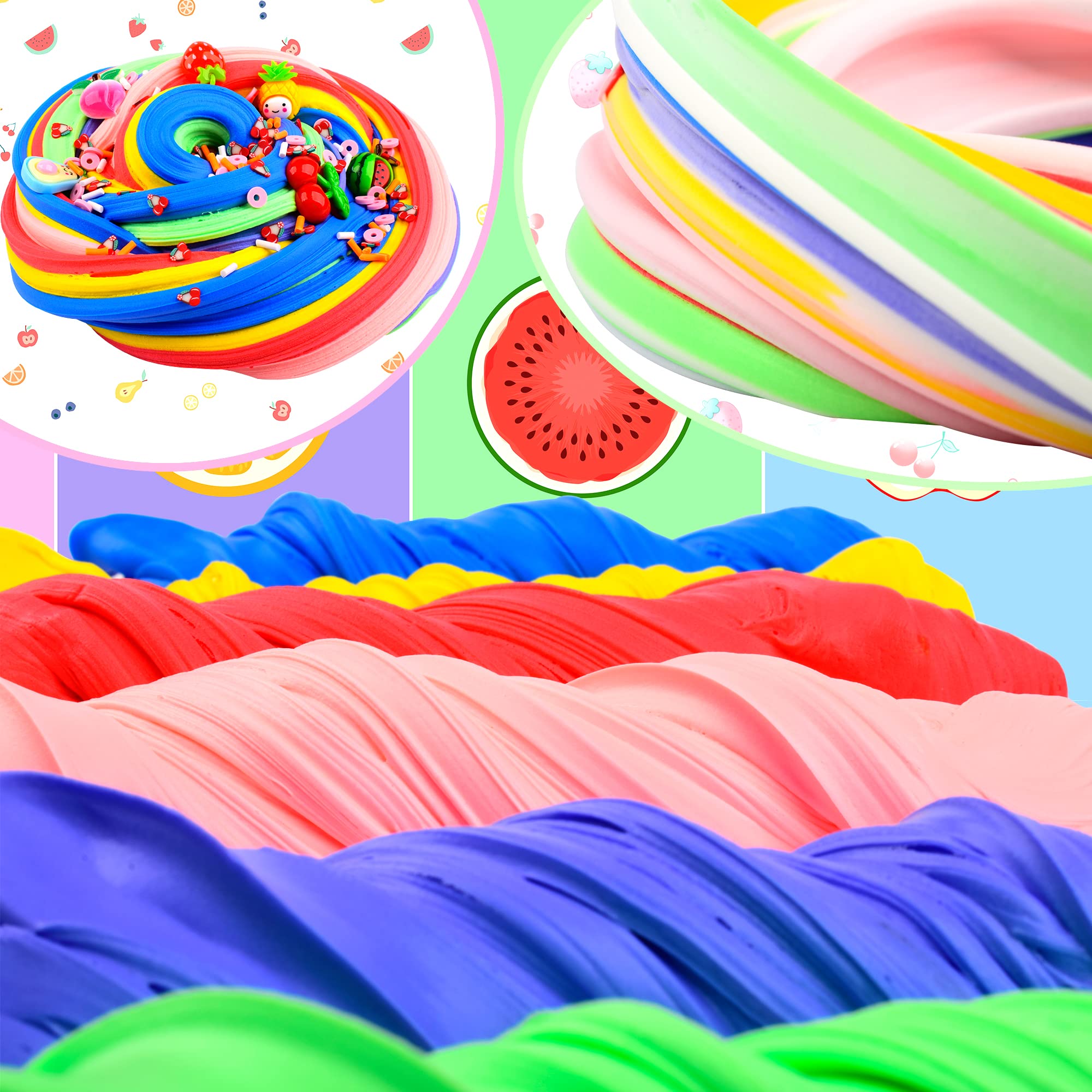 6 Pack Fruit Butter Slime,Watermelon Avocado Pineapple Slime Charms,Birthday Gift Slime Party Favors for Girls Boys