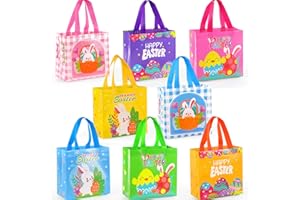 AOSTAR Easter Gift Bags Treat Bags - 16PCS Easter Eggs Hunt Bags with Handle, Reusable Easter Basket Container Non-Woven Easter Gift Bags for Goodies, Easter Bags for Gifts Wrapping, Easter Party Supplies