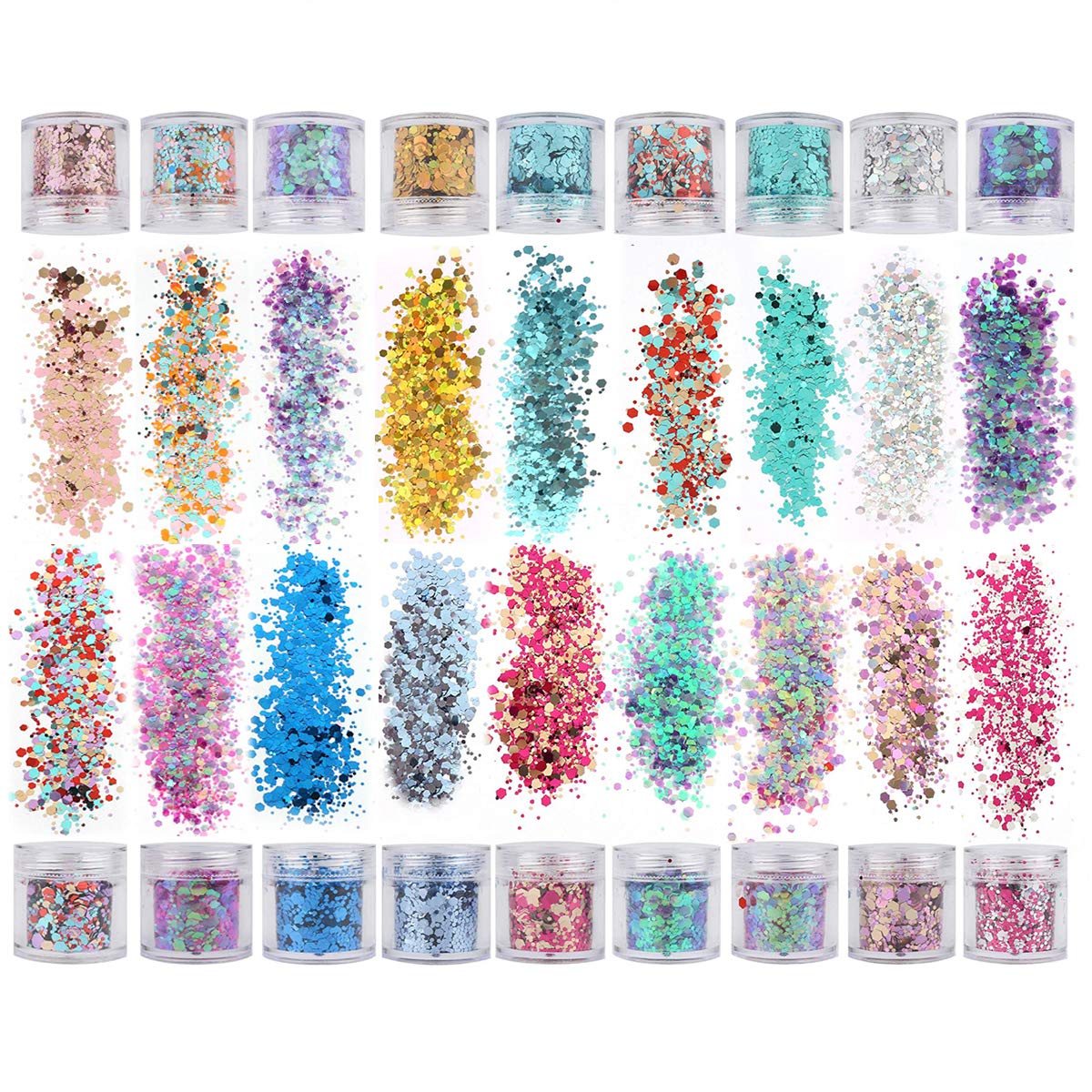 18 Boxes Holographic Cosmetic Festival Chunky Glitters Sequins, Body Face Hair Lip Make Up Mixed Color Glitter Nail Art Craft Glitter