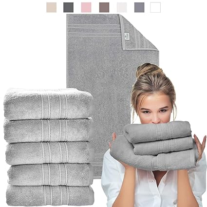 sei Design Luxus Frottee Handtuch Set Aqua Fibro | 5-er Pack | 100% Ägäis Baumwolle, 50 x 100, Taupe Hell