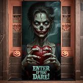 Halloween Door Banner Decoration Horrible Halloween Door Cover Day of The Dead Horrible Bloody Holiday Hanging Banner Sign Backdrop Photo Booth Prop for Indoor Outdoor Party Supplies 73x36inch