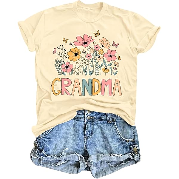 Cool Grandmas Club T-Shirt - Floral Letter Print Casual Tee For Women - View #2