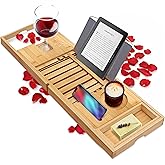 Serene Life Luxury Bamboo Bathtub Caddy Tray - Adjustable Natural Wood Bath Tub Organizer with Wine Holder,soap dish-Wood bro