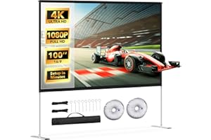 HYZ 100 inch Freestanding Projection Screen, Portable Front & Rear Projection Screen, 4K HD 16:9 Polyester Fabric Screen Outdoors and Indoors, Setup in Minutes, Home Theater, Presentation