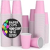 Party Solids Pink Paper Cups 12 oz Durable Disposable Cups 100 Paper Tumblers for Hot Drinks and Cold Drinks Thick 280 GSM Hot Cup for Tea & Coffee Cup To Go Fun Colors for Parties & Events