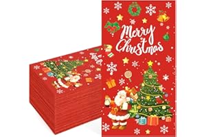 LUKTASTIC Christmas Napkins Disposable Hand Towels for Bathroom Christmas Cocktail Napkins Snowflake Santa Paper Napkin Guest Napkin for Xmas Winter Holiday Dinner Kitchen Party Decorations Supplies, 50 Pack