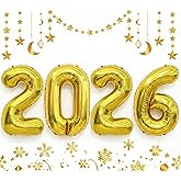 2026 Happy New Year Balloons - 42 Inch Large Gold Foil Number Set (2,0,2,6) - Ideal for New Year's Eve Party Supplies, NYE Decorations & 2026 Graduation