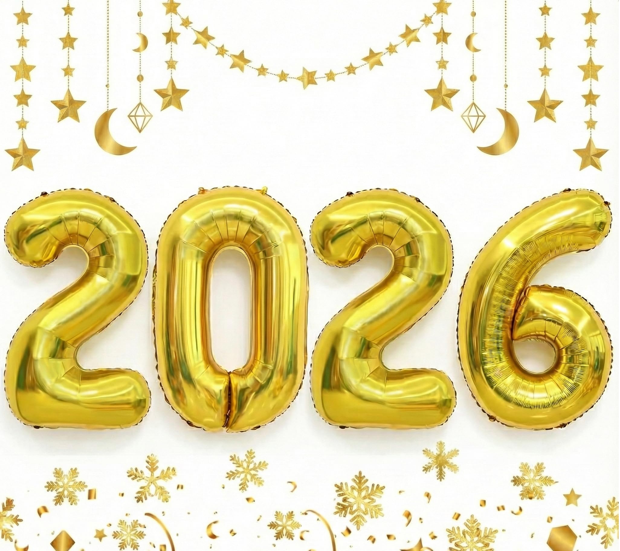 Photo 1 of 2026 Happy New Year Balloons - 42 Inch Large Gold Foil Number Set (2,0,2,6) - Ideal for New Year's Eve Party Supplies, NYE Decorations & 2026 Graduation