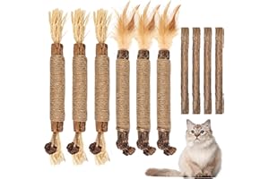 Bissap 10 PCS Silvervine Chew Sticks for Cats, Catnip Chew Sticks Cat Toys for Indoor Cat Kitten Teeth Grinding Interactive Feather Toys for Aggressive Chewers Dental Care
