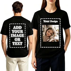 Design Custom T-Shirt, Personalized Tee with Photo, Text, Logo. Double Sided Heavy Cotton Tees for Men Women Youth