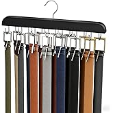 Belt Hanger for Closet Max 42 Belts, Belt Organizer Closet Accessories | Sturdy Wood Belt Holder with 14 Rustproof Metal Hooks, Space Saving Belt Rack for Closet Organizers and Storage - Black