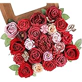 AGIRL Red Artificial Flowers Combo Fake Flowers Red Rose Silk Flowers Fake Floral Arrangements for DIY Wedding Bouquets Centerpieces Table Decor Baby Shower Home Decor