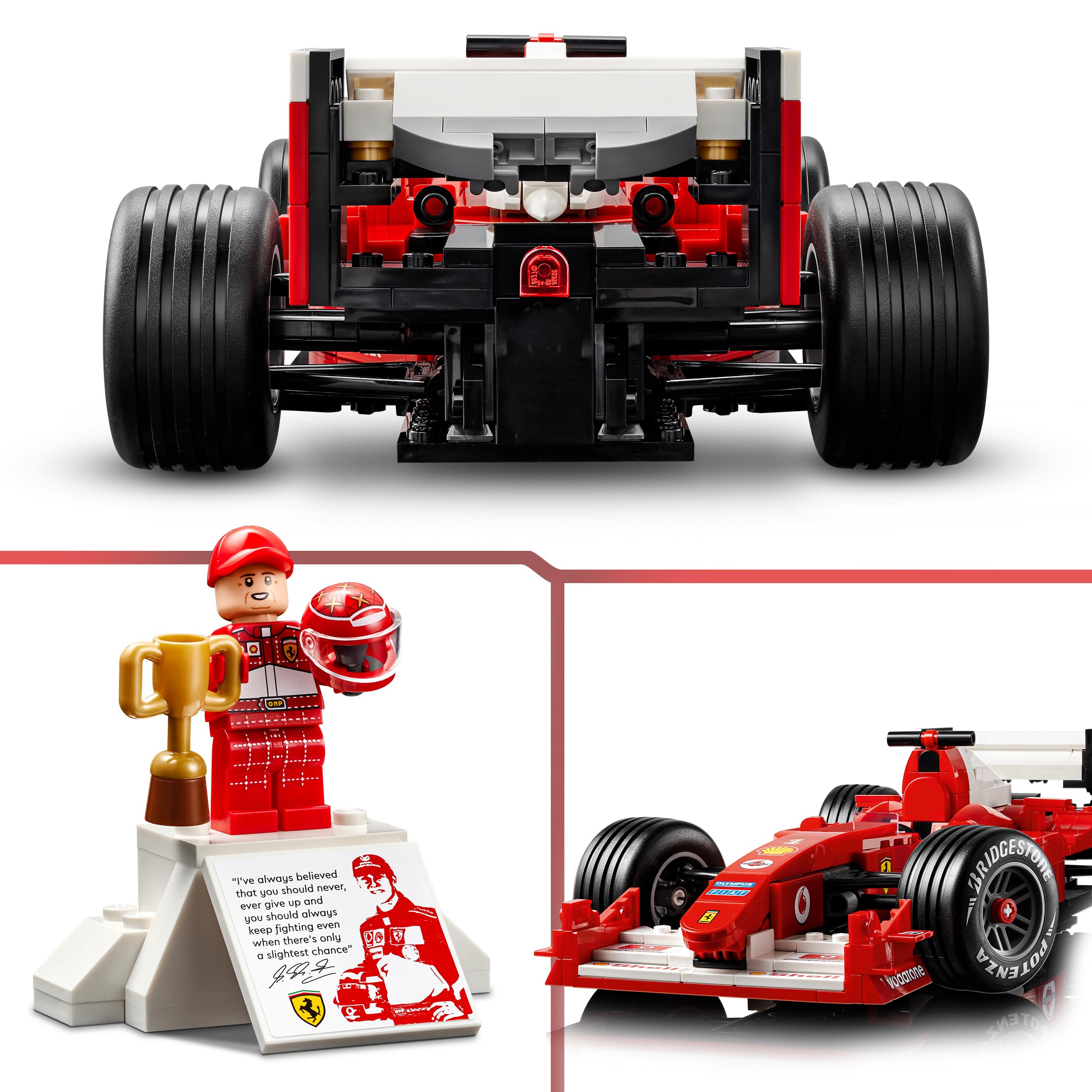 LEGO Icons Ferrari F2004 und Michael Schumacher - F1 Rennwagen Modellbau für Erwachsene - F1 Modellauto Set mit V10-Motor & sammelbarer Fahrer Minifigur - Formel 1 Geschenk zum Vatertag - 11375 6
