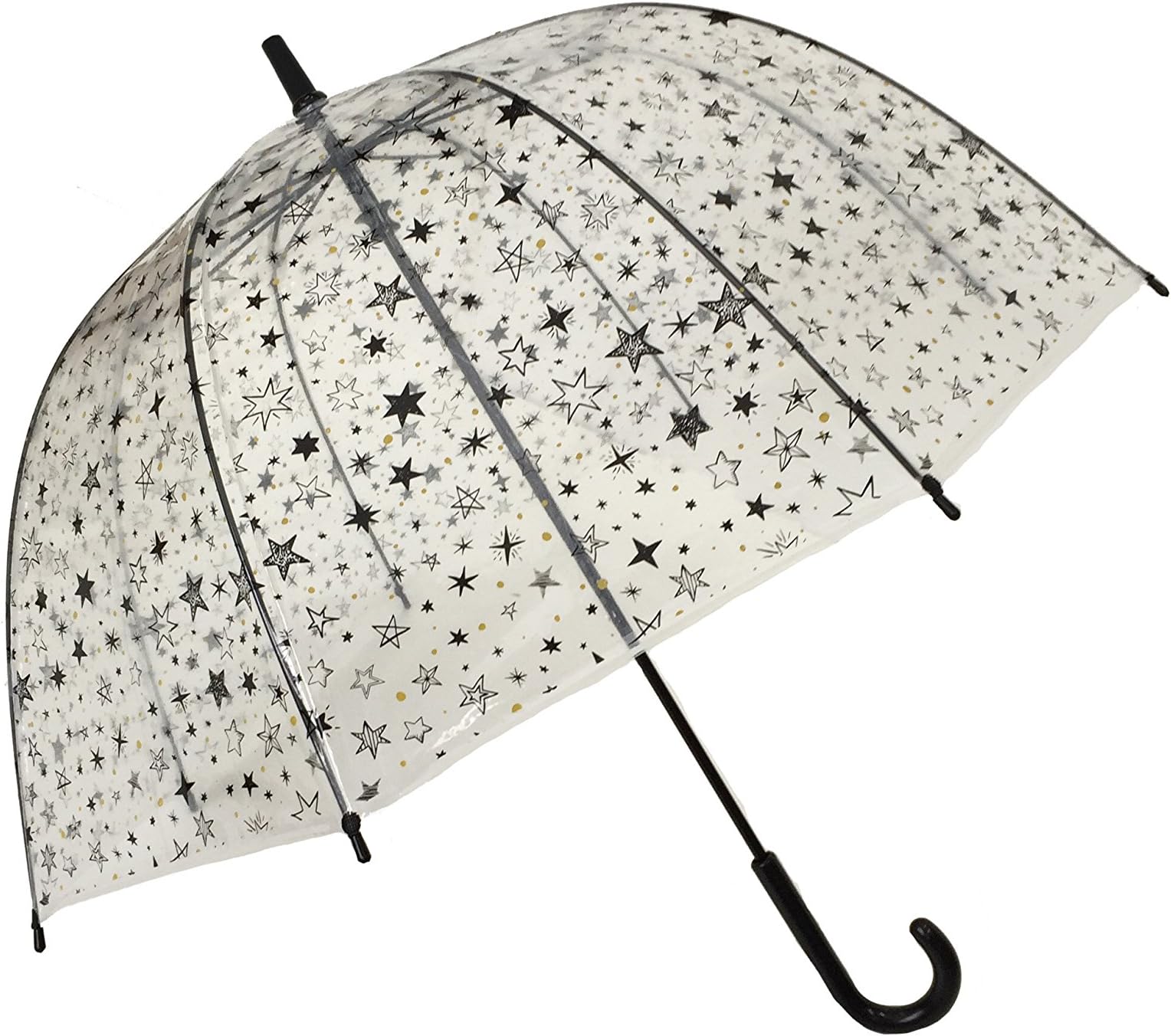 SMATI Kids Umbrellas Girls Stick Birdcage Clear Dome See Through Transparent (Stars)