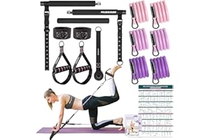 PALECLOUDS Pilates Bar Kit with Resistance Bands, 3-Section Pilates Bar with Clear Scale & Adjustable Metal Buckle, Durable Carabiner, Pilates Bar Kit for Women Full-Body Workout