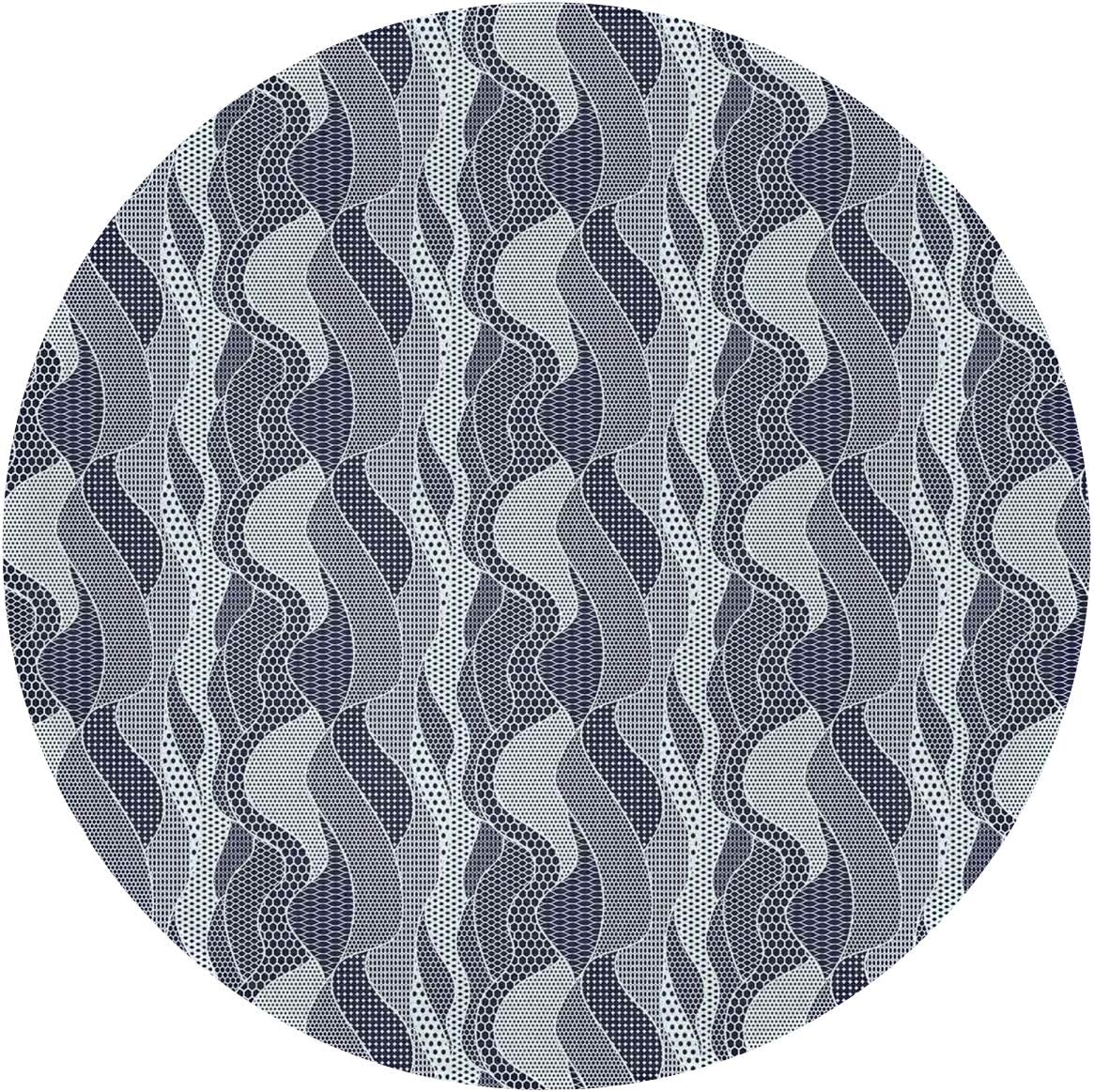 Round Rug Mat Carpet, Wavy Pattern with Circles Curves Dots