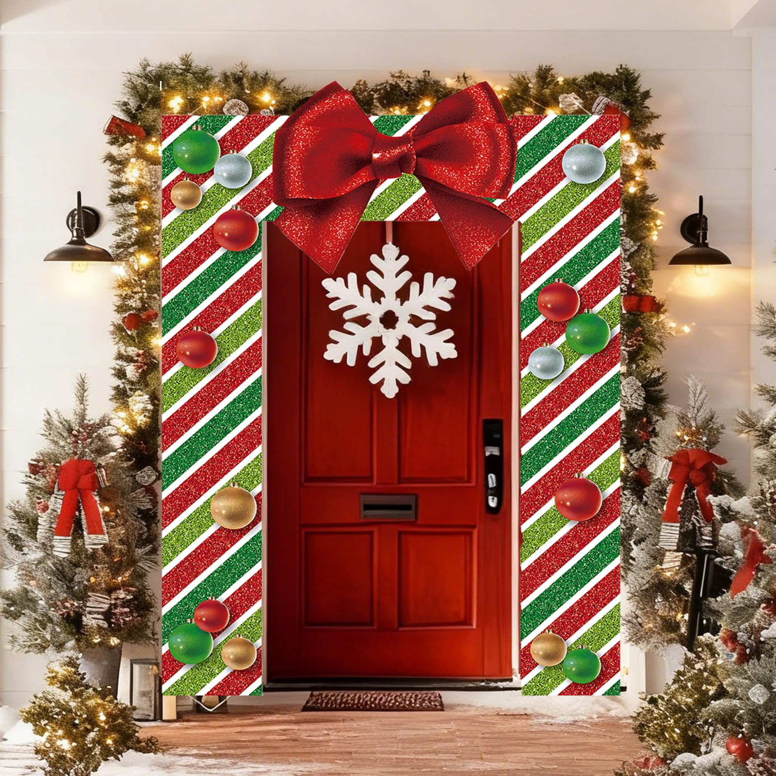 Photo 1 of Box Party Door Decorations Photo Booth Xmas Porch Sign Banner Christmas Holiday Themed Party Supplies Door Cover Decoration Backdrop Hanging for Christmas Door Decor Photo Booth Props