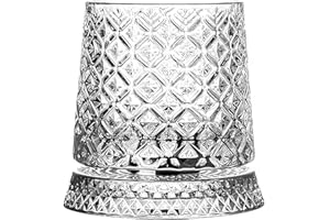 Rotating Whiskey Glass 280ml, 360° Spinning Crystal Old Fashioned Glass, Stress Relief Decanter Cup for Bourbon, Unique Gift 