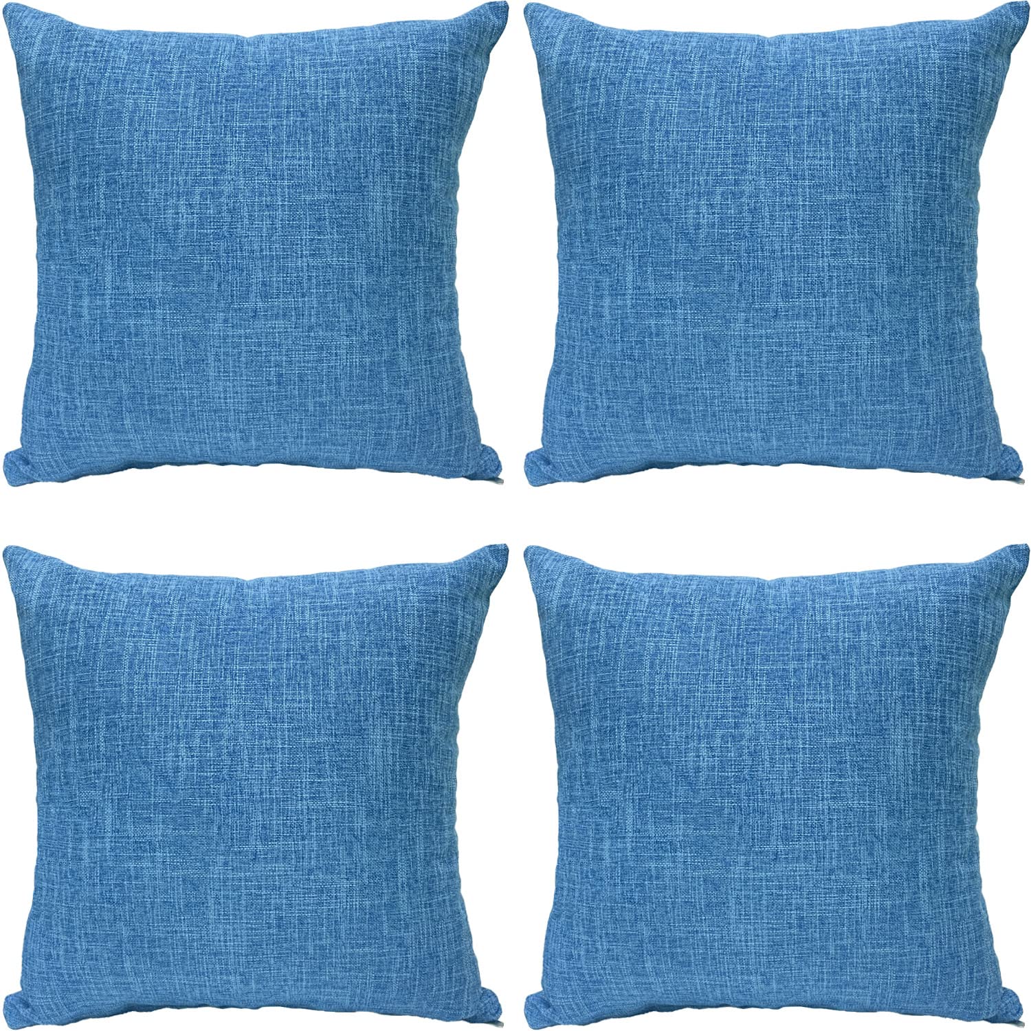 GONOVE Cushion Covers 50×50cm Solid Soft Cotton Linen Throw Pillow Cover Set of 4 Decorative Plain Pillowcase Square Cushion Cover for Home Sofa Bed Chair Décor, Blue