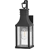 Hinkley Beacon Hill Single Light Wall Mount Outdoor Lantern, Aluminum, Clear Seedy Glass Panes, Old World Charm, Museum Black