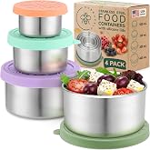 Stainless Steel Food Containers, 4 PK, Garden Harvest, Metal Nesting Tins | Everusely Reusable Meal Prep Container Set of 4, Nestable Space-Saving Design, Leakproof Lids for Colorful Food Organization