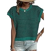 EVALESS Women's Sweater Vest Striped Pullover Tank Top Round Neck Cap Sleeve Lightweight 2025 Summer Casual Clothes