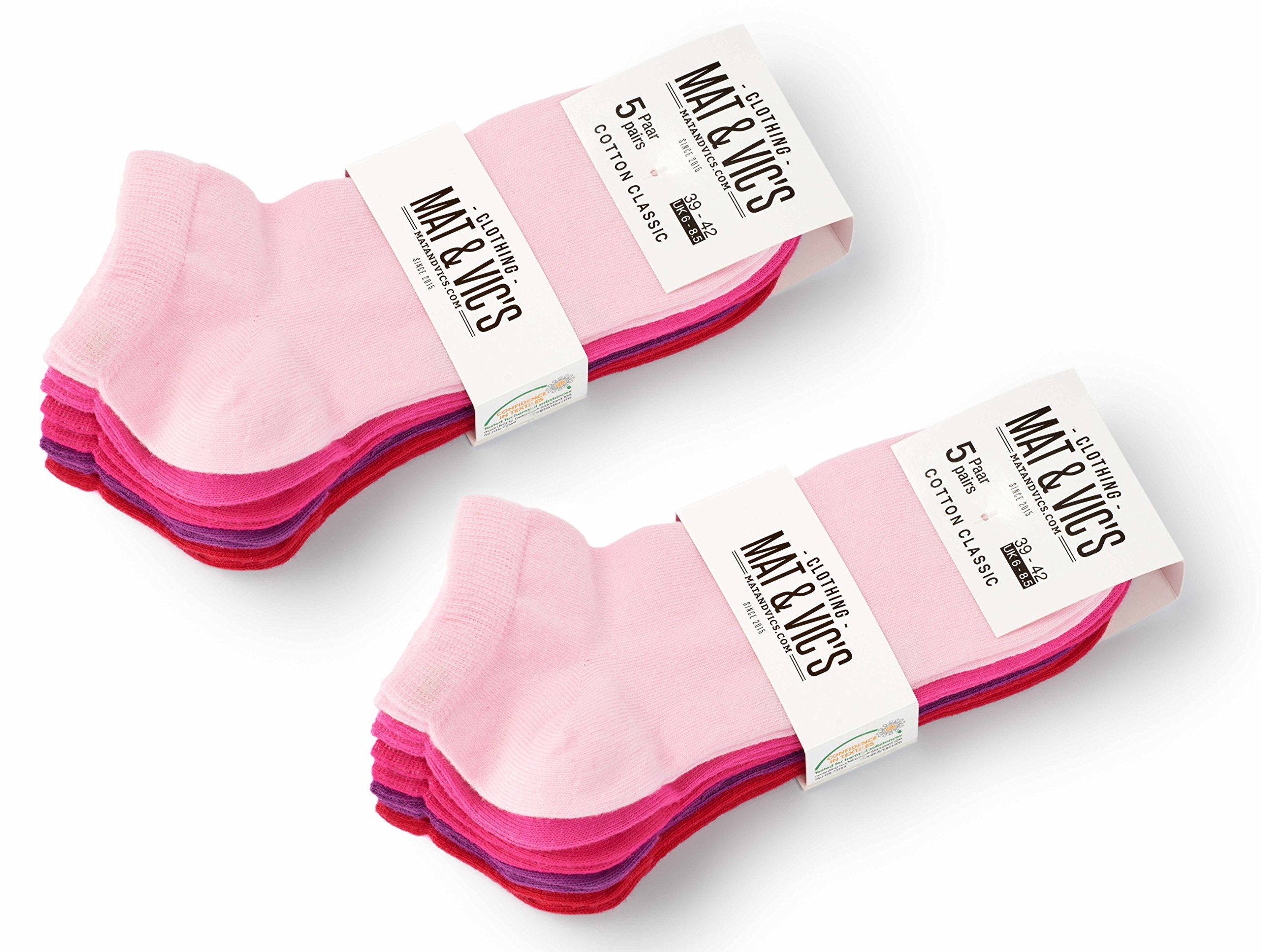 10 Paar Sneaker Socken von Mat & Vic\'s für Sie und Ihn - Cotton classic - 35 36 37 38 39 40 41 42 43 44 45 46 47 48 49 50 - bequem ohne drückende Naht - angenehmer Komfort-Bund - entspricht OEKO-TEX Standard 100 (35-38, Berry Colors / rosa