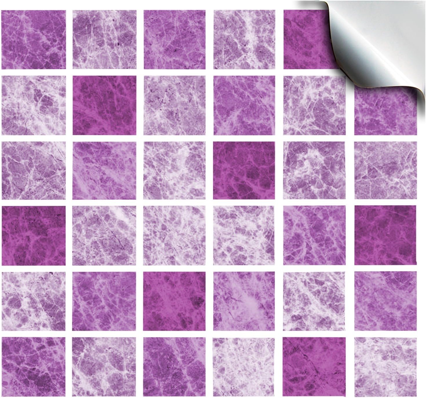 30 Purple Sorbet Self Adhesive Mosaic Wall Tile Decals For 150mm (6
