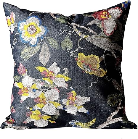 Amazon Co Jp Kuai クッションカバー 45cm 花柄 オリエンタル アンティーク シノワズリ アジアン 北欧 インテリア ポリエステル ブラック 60 60cm ホーム キッチン