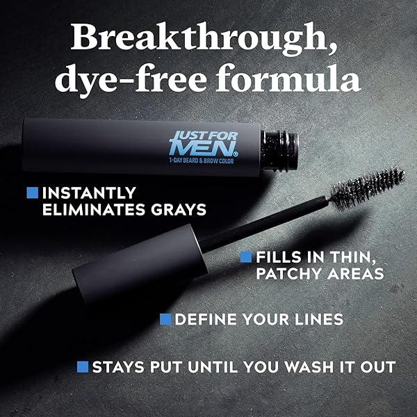 JUST FOR MEN 1-DAY BEARD & BROW COLOR, TEMPORARY COLOR FOR BEARD AND EYEBROWS, FOR A FULLER, WELL-DEFINED LOOK, UP TO 30 APPLICATIONS, DARKEST BROWN/BLACK