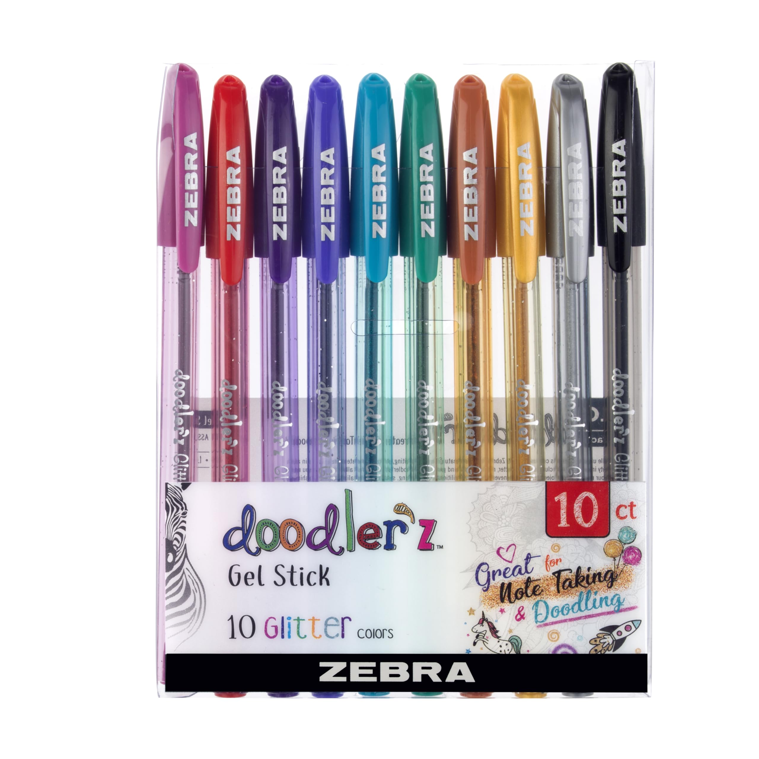Zebra Pen Doodlerz Gel Stick Pen, Bold Point, 1.0mm, Assorted Glitter Colors, 10 Count(Pack of 1)