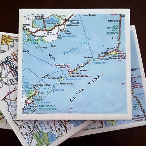 Amazon Com Outer Banks Nc Map Coasters Handmade