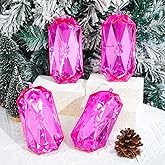 Syhood 4 Pack 5.7 Inch Jewel Ornament Acrylic Rose Red Jewel Ornaments for Christmas Tree Glitter Christmas Tree Hanging Decorations Gemstones for Xmas Wedding Holiday Party Decor(Rhombus)