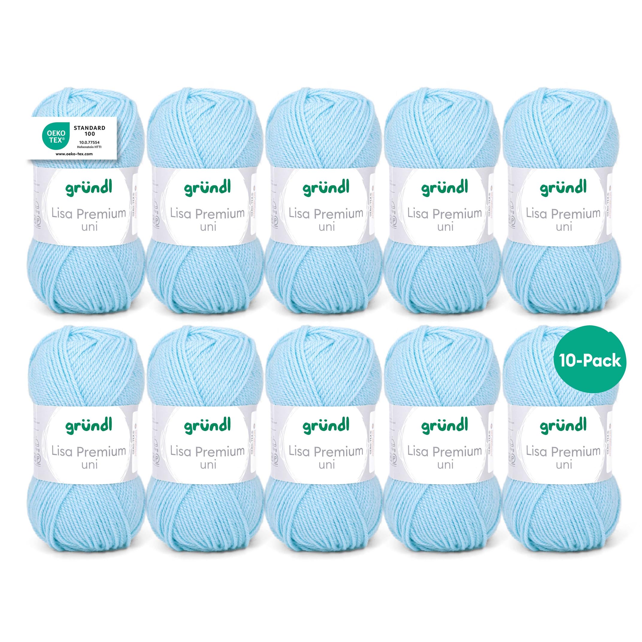 Grundl Lisa Premium Uni-Pack of 10 Balls, Acrylic, Light Blue 08, 10x 50g, 10P760-08