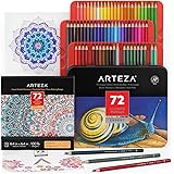 Arteza Mandala Coloring Art Set, Colored Pencils 72 and Mandala Coloring Book with 72 Unique Designs, Art Supplies for Relaxa