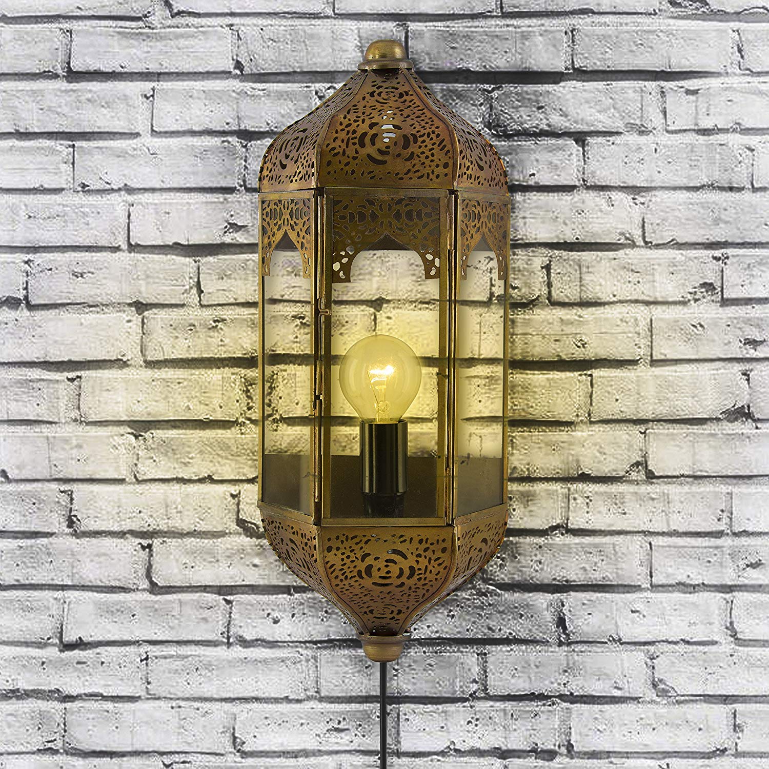 Home Sake Vintage Moroccan Wall Sconce Lamp Antique Brass Finish Decorative Door Light Home Decor Home Kitchen Wall Sculptures