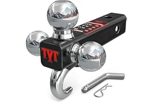 TYT Trailer Hitch Tri Ball Mount with Tow Hook,Fits 2 inch Receiver,Triple Balls (1-7/8", 2", 2-5/16"),10,000 lbs GTW,1,000 l