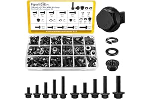 Fgruh 288PCS Metric Flange Head Bolts Assortment Kit,M6-1.0,M8-1.25,M10-1.5 Flanged Hex Bolt and Serrated Flange Nuts Washers Assorted,10.9 Black Zinc Galvanized (Length 12/16/20/25/30 mm)