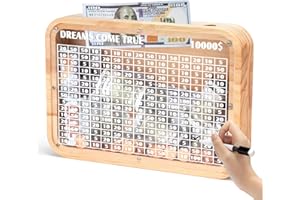 AORCMITN Wooden Money Saving Box with Cash Vault $10000. Piggy Bank for Adults Kids Boys with Counter Coin Challenge Bank for Girls （Target $10000）